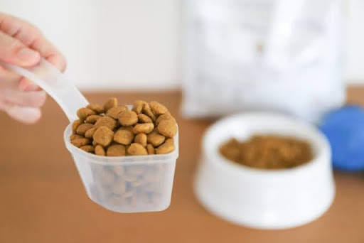 計量カップでフードを計量する様子