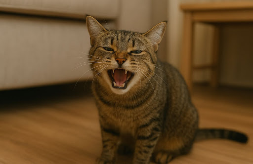 こちらに向かって鳴いている猫